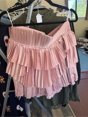 Andrea Iyamah Pleated Tiered Mini Shorts in Blush Pink
